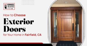 Wooden exterior door with glass side panels.