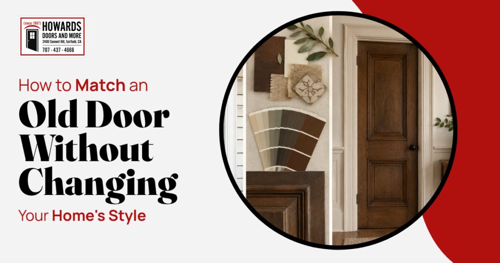 Graphic featuring color swatches, wooden door, and text reading, "How to Match an Old Door."