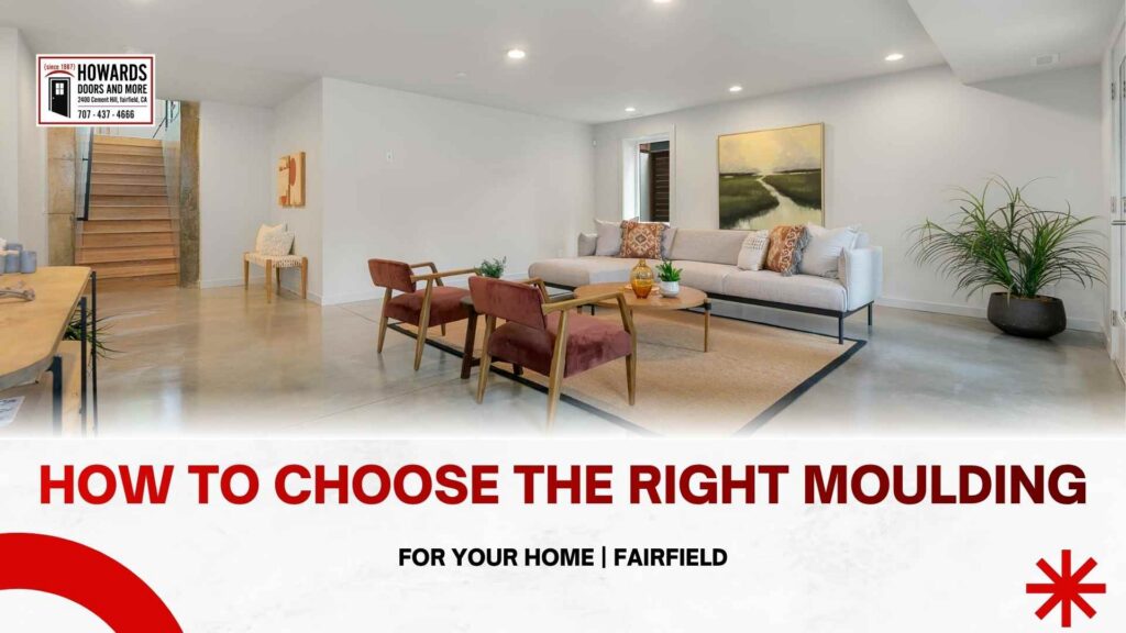 Modern living room with a sofa and accent chairs in a Fairfield home, showing how to choose the right moulding