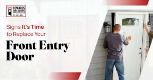 Man checking his front entry door for damage before deciding to replace it, Howard's Doors and More